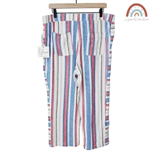 New! Caffe Marrakesh Linen Stripes Pull On Straight Leg Cropped Casual Pants - Picture 2 of 13